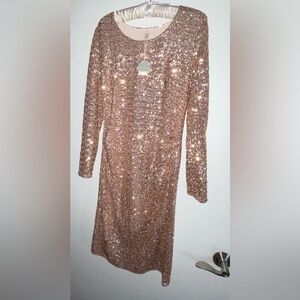 NWT PinkBlush Pink Blush Rose Gold Sparkly Sequin Stretchy Dress Large L NEW